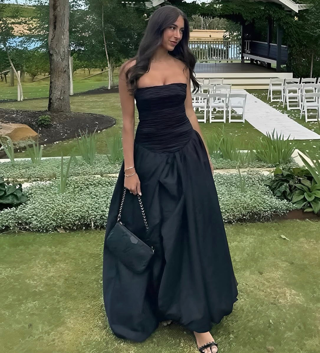 AJE Violette Bubble Hem Maxi in Black