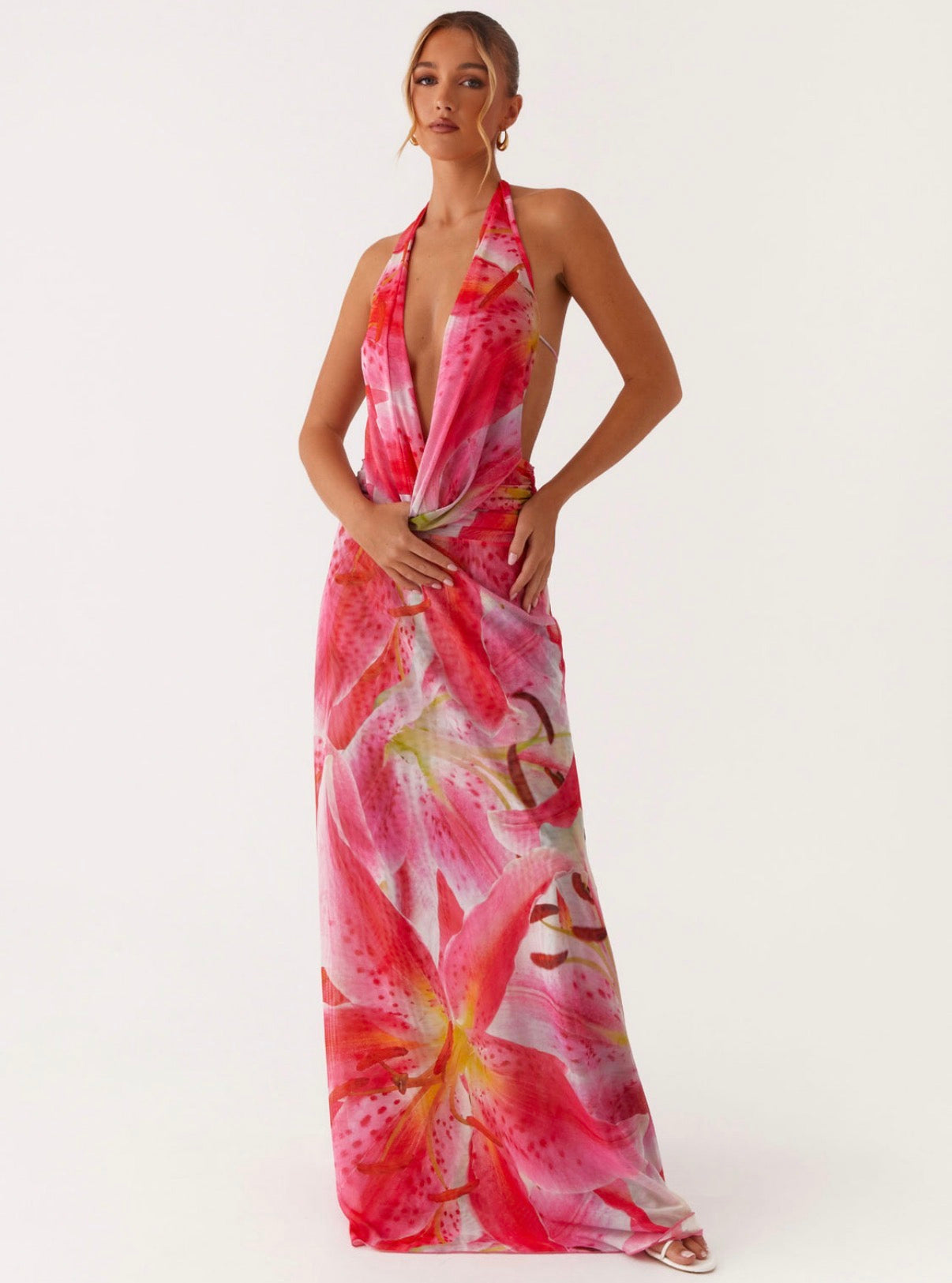 Elysia Mesh Maxi in Pink Lily