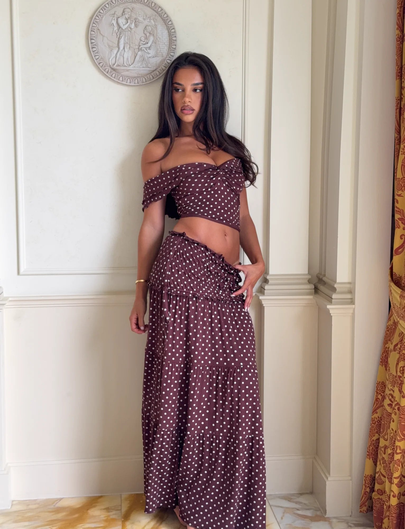 Denali Maxi Set in Brown Polka