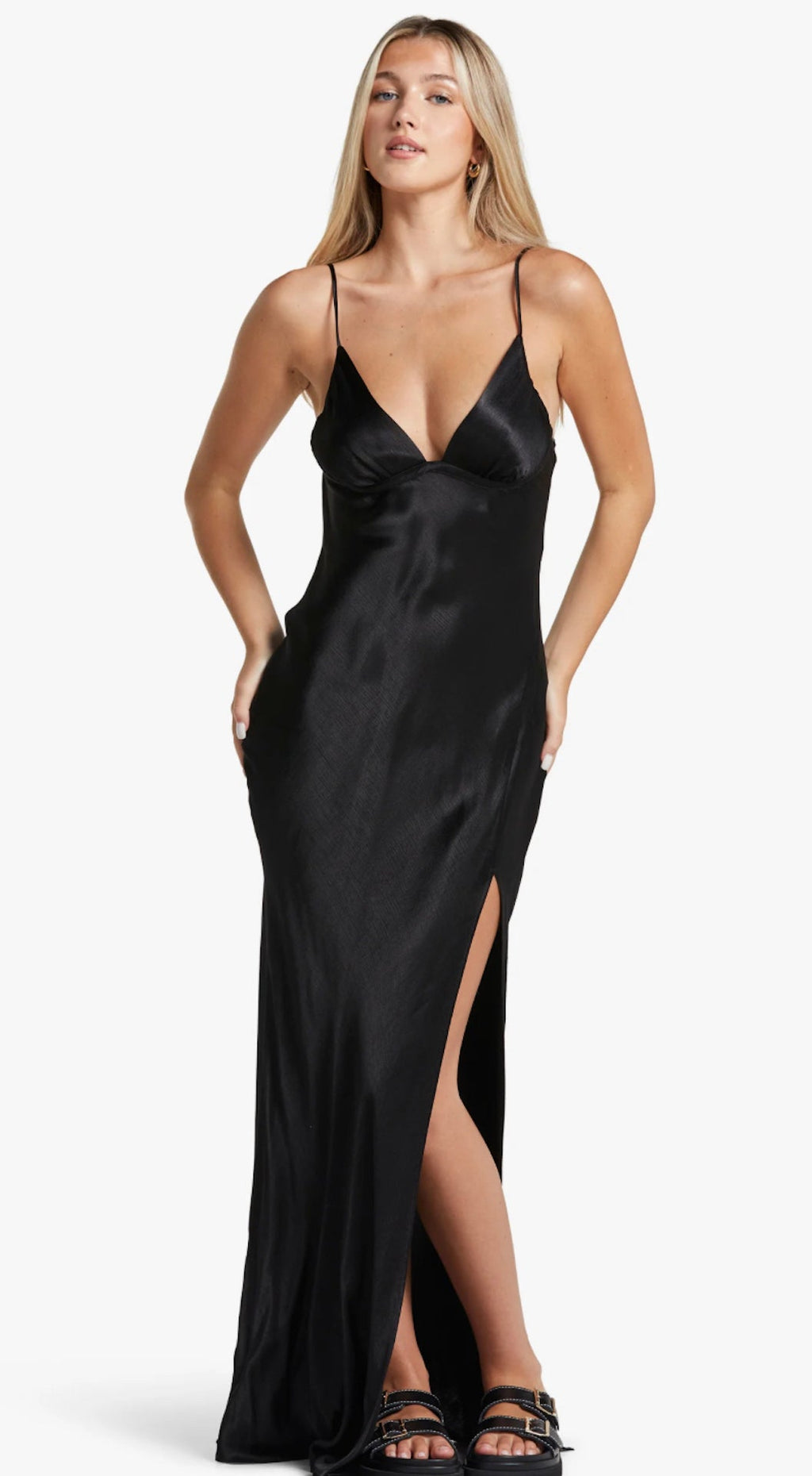 Ren Split Maxi Dress in Black